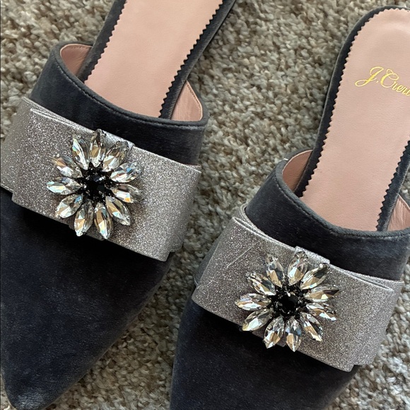 J. Crew Dark Gray/Black and Silver Crystal Embellished Mules - Picture 8 of 10